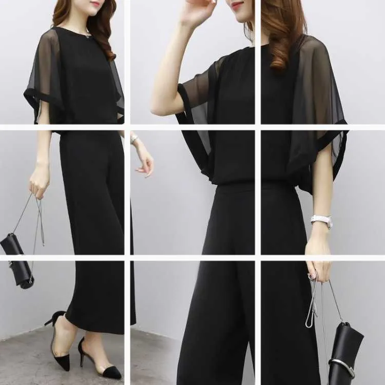 

2019 Spring And Summer New Style Korean-style WOMEN'S Wear Fashion Elegant Debutante Two-Piece Set Tops Loose Pants Chiffon Suit