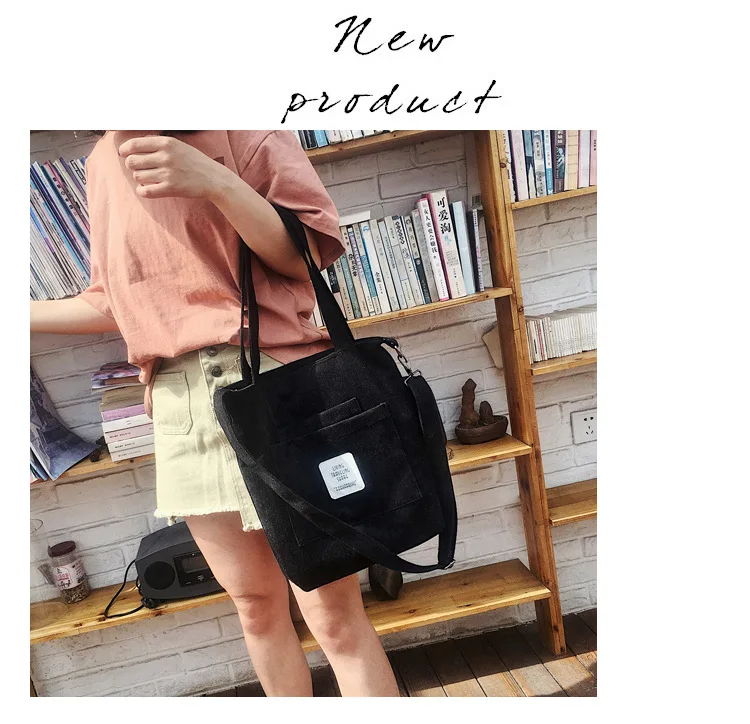 2021 New Literary Canvas Bag Women's Single Shoulder Messenger College Style Student Portable Corduroy Handbag