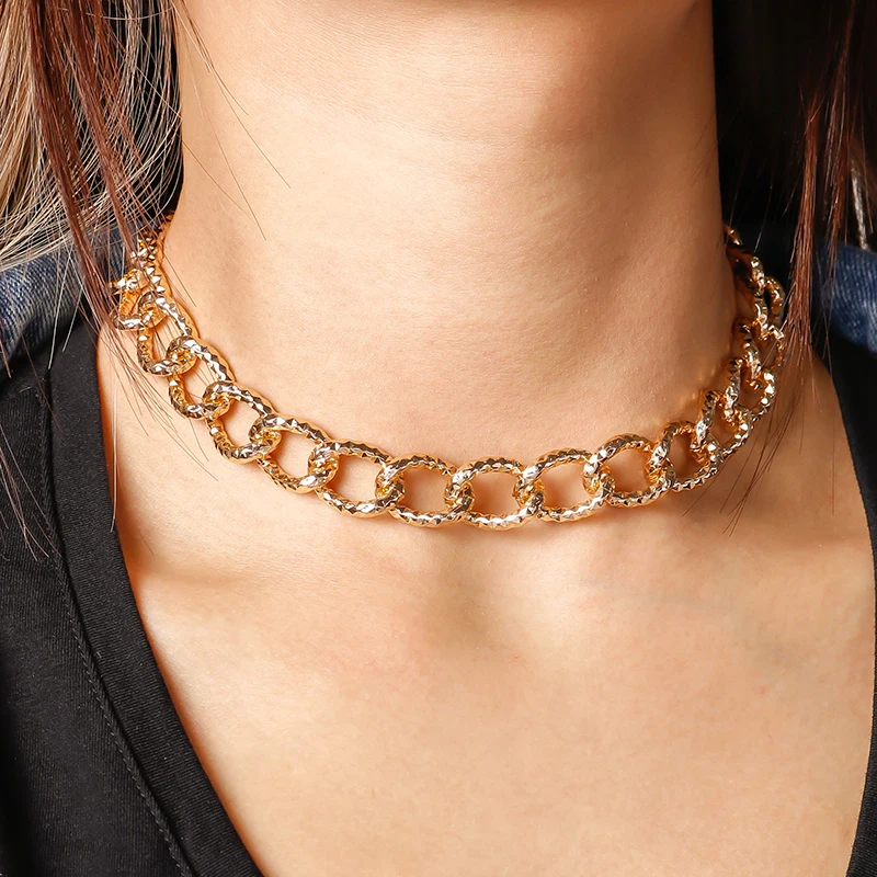 Metal Punk Gold Silver Color Chunky Chain Necklaces for Women Hiphop Statement Twisted Thick Chocker Necklace Jewelry | Украшения и