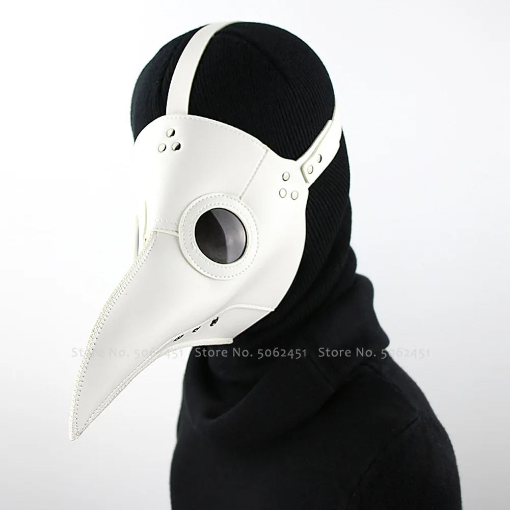 Halloween Gothic Steampunk Party Scary Crow Reaper Masks Plague Doctor Schnabel Clown Bird Devil Anime Fancy Cosplay Costume - Color: White