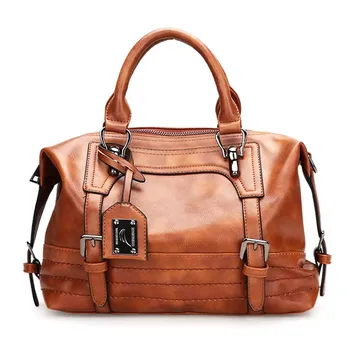 

European Famous Brand Ladies Handbag Boston Leather High Quality Women's Messenger Bag Simple Shoulder Bag Business Travel Bag