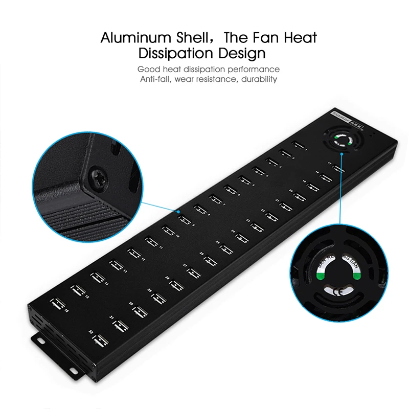Sipolar Rugged industrial 32 Port USB 2.0 Hub 30 Charger and Syncs Port with 2pcs 12V 10A Desktop Power Adapter for phones A-832 4