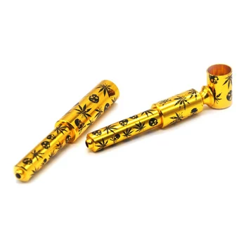 

Unique Leaf and Skull Printed Aluminum Alloy Tobacco Pipe Personality Smoking Pipe for Dry Herbs Weeds Spices