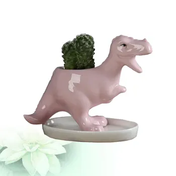 

1PC Dinosaur Succulent Flower Pot Cute Animal Shaped Flowerpot Decor Cartoon Tyrannosaurus Succulent Flowerpot Crafts Ceramic Su