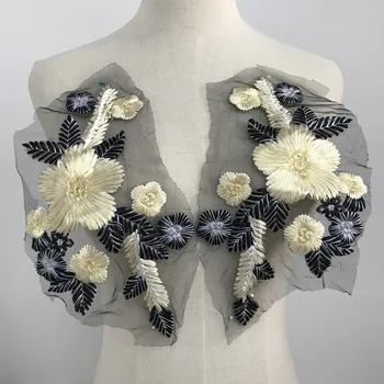 

GLace 27.5 cm X 15 cm=1 pcs black mix gold Exquisite lace applique sewing crafts for needlework dress accessories 0479