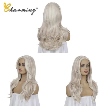 

CHARMING Synthetic Wigs Long Straight Layered Hairstyle Ombre Black Brown Blonde Gray Ash Full Wigs with Bangs for Black Women