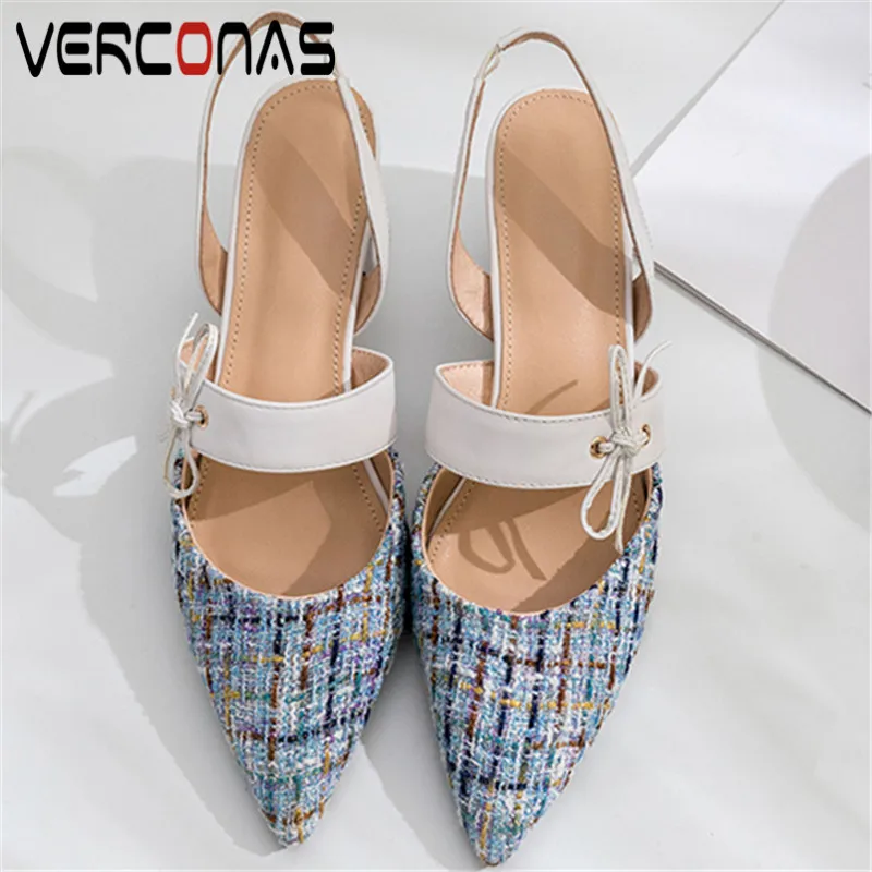 

VERCONAS 2020 Sweet Woman Sandals Woman Pumps Classic Design Summer Butterfly-Knot Pointed Toe Strange High Heeled Shoes Woman