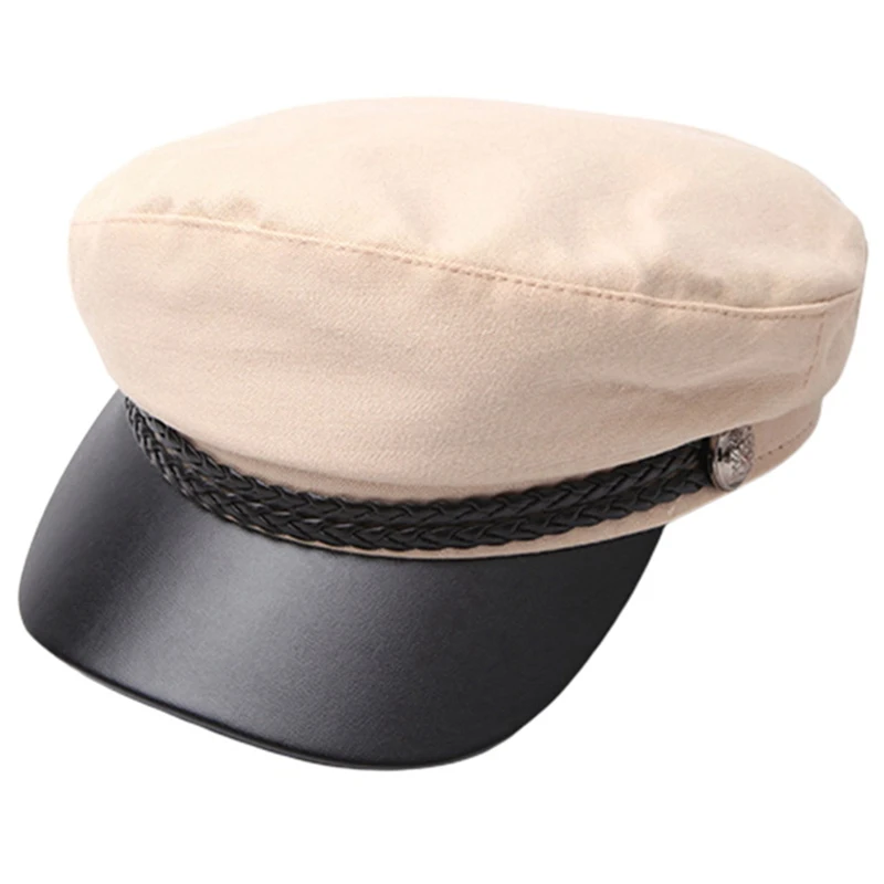 Модная шапка унисекс из искусственной кожи в стиле милитари, Осенние шляпы матроса для женщин и мужчин, черный серый плоский верх, женская кепка для путешествий, Кепка Капитана - Цвет: BG
