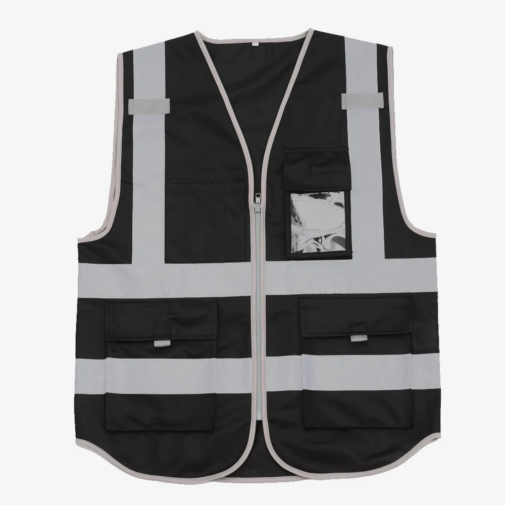 Workshop Vest Safety Night Reflective Vest Hi Vis Workwear Jacket Black Women Men Waistcoat Working Cloth