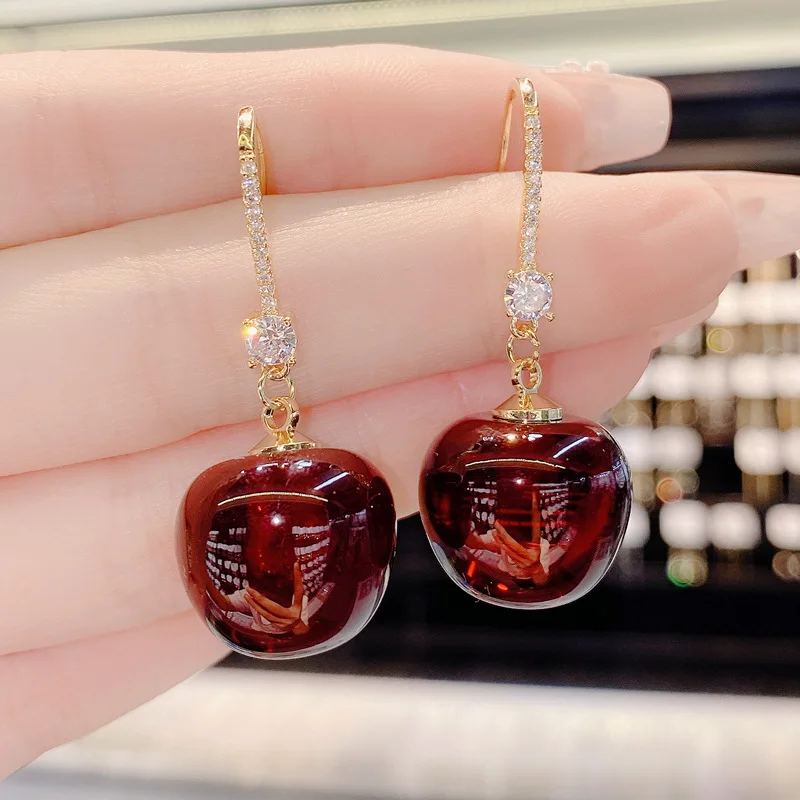 The 2022 New Red Cherry Cherry Earrings are Stylish and Earrings For Women Korean Fashion Jewelry Design Personalized Earrings - Image 4