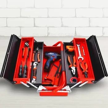 

Metal tool box portable household large medium and small multi-function maintenance folding iron three-layer iron storage box