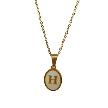 

13*19mm Oval Shape White Shell Stainless Steel Capital Letter Necklaces Gold Alphabet Initial Shell Pendants Necklaces Jewellery