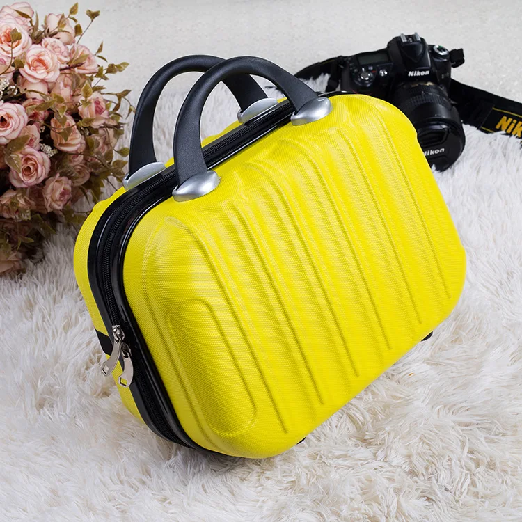 Women's Bag Portable Cosmetics Storage Travel Suitcase Bag 14 inch ABS Scratch-resistant Wear-resistant Cosmetic Suitcase Small - Цвет: Yellow