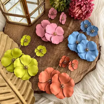 

Dvacaman Korean Double Flower Earrings for Women Fashion Jewelry Accessories Long Drop Earrings Bohemian Ethnic Earrings Wedding