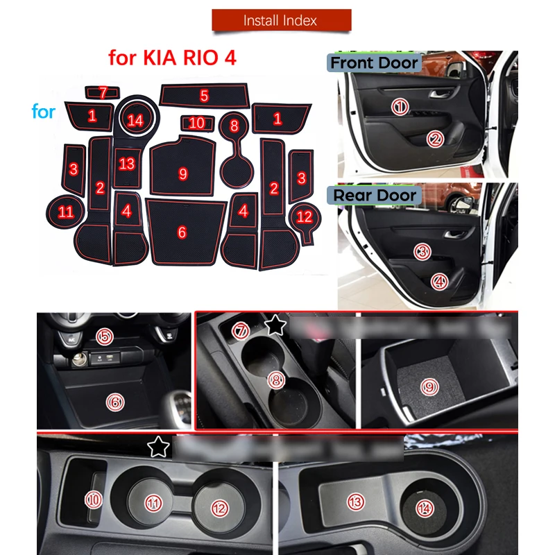 Противоскользящий резиновый подстаканник для KIA RIO 4,,,, коврик для двери, коврик для Rio 4 X-Line, подстилка для чашки, аксессуары RIO4