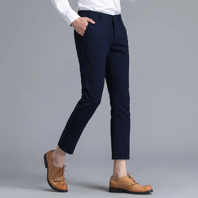 

Summer New Style Korean-style Men's Trousers Trend Casual Pants Men's Slim Models Spandex Capri Pants MEN'S Trousers