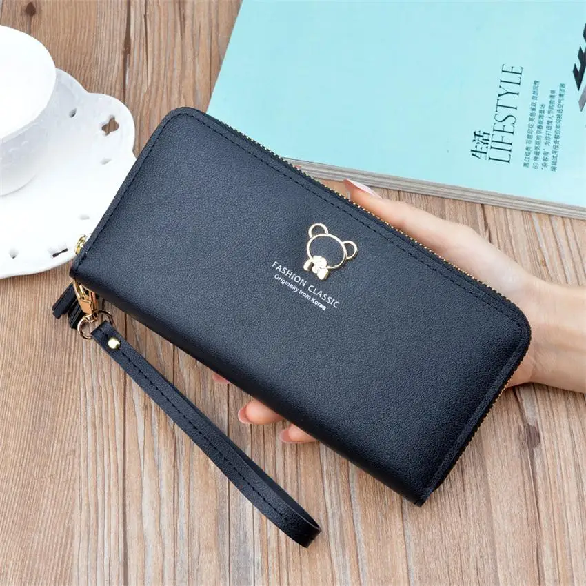 Black Новые женские кошельки и кошельки люксовый бренд известный кошелек женский удлиненный кошелек-клатч большой емкости Moneybag geldbeutel damen - Цвет: Black
