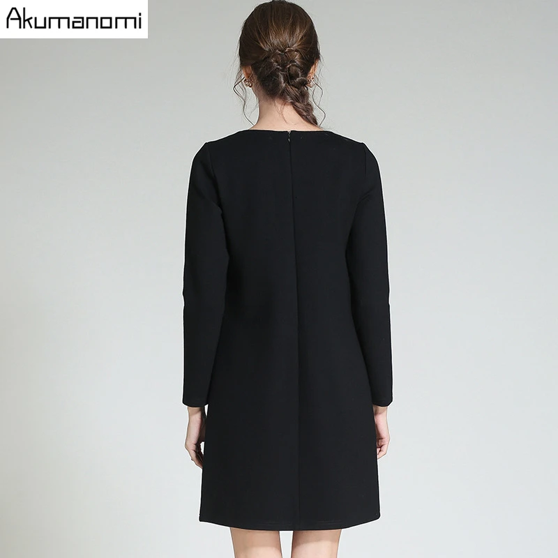 Осенне-весеннее черное платье размера плюс 5XL4xl, женское платье с бусинами, круглым вырезом и длинным рукавом, повседневные элегантные офисные вечерние платья, Vestido Robe jurk