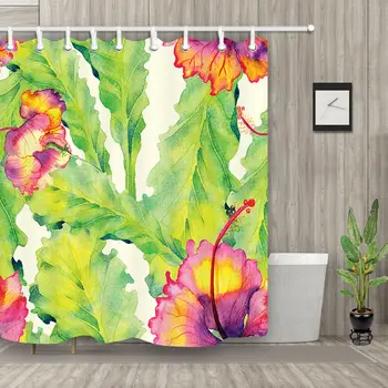 

Watercolor tropic leaves Shower Curtain Bathroom Waterproof Fabric