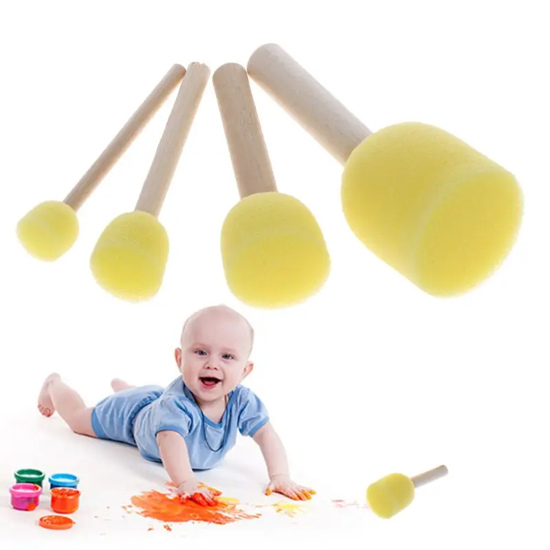 4pcs/set Wooden Handle Sponge Head Stamp Paint Brush For Children Gift DIY Tool Assorted Size Paper Scrapbooking | Канцтовары для