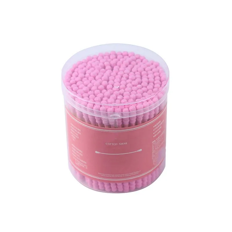 Pink 1 Набор/200 шт бамбуковые цветные ватные палочки, деревянные палочки, мягкие ватные палочки, тампоны для чистки ушей, пампоны для здоровья и красоты в круглой коробке - Цвет: Pink