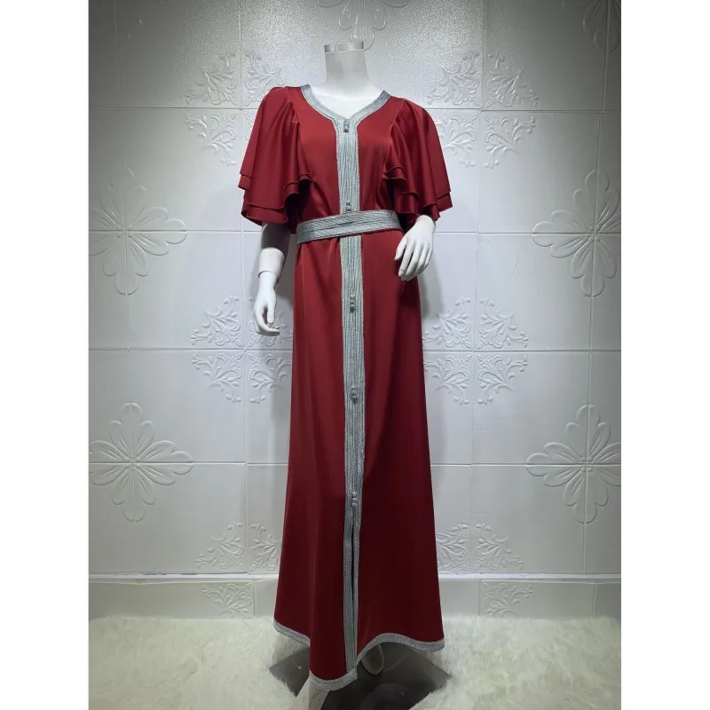 Women Dresses Summer 2021 Muslim Robe African Clothing Arabian Lotus Leaf Sleeve Long Skirt Dubai Casual Loose Evening Dresses