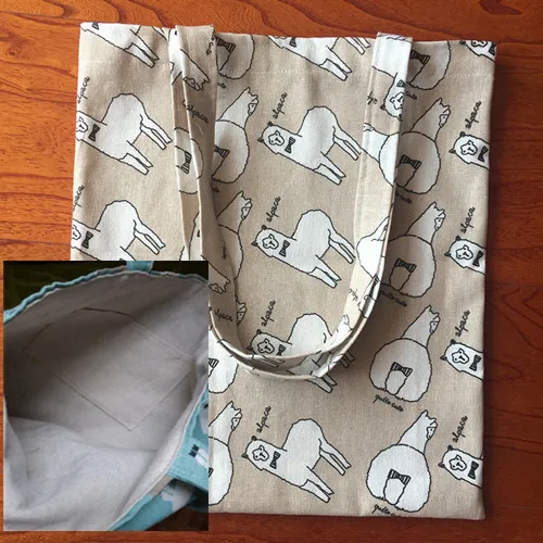2 layer with lining Хлопковая льняная Экологичная для шоппинга с ручкой сумка на плечо с принтом Довольно Милая Альпака хаки база YL822e - Цвет: 2 layer with lining