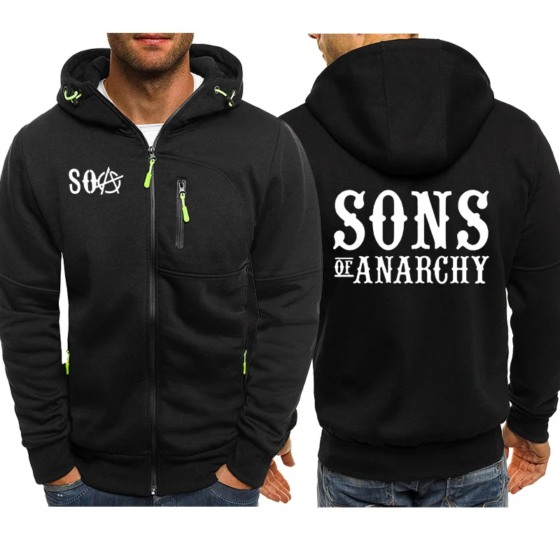 SOA Sons of anarchi/Новая модная спортивная одежда для мужчин; толстовки на молнии; Мужская Повседневная Толстовка; Флисовая теплая толстовка в стиле хип-хоп