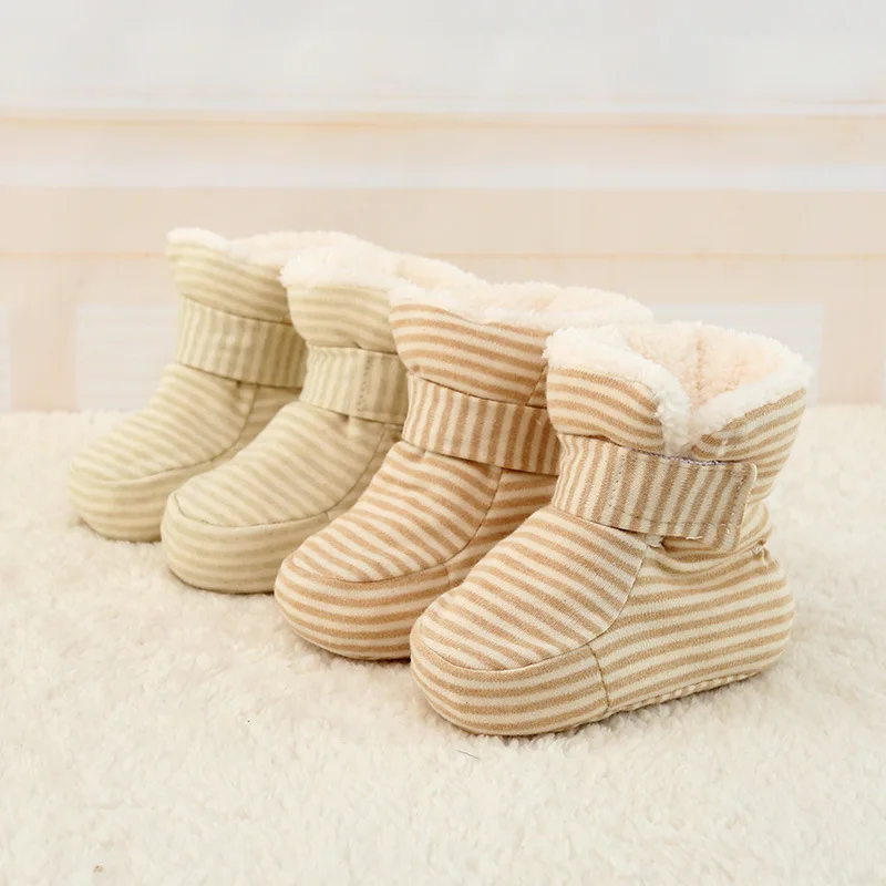 

Baby First Walkers Pure Cotton Lamb Velvet Hoop & Loop Gingham Colored Cotton Boy Girl Winter Infant Foot Protection Shoes 0-1Y
