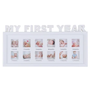 

Unique Style My First Year Photo Moments Baby Keepsake Frame Photo Collage Holds Infant Photographs 41x20cm (White)