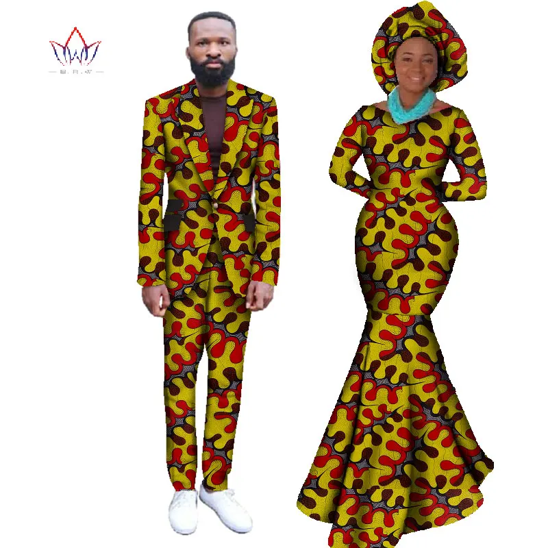 Африканские платья для женщин Африканское платье Bazin Riche женское Макси платье и мужской повседневный Блейзер комплект из 2 предметов плюс Размер 6XL WYQ59 - Цвет: 14