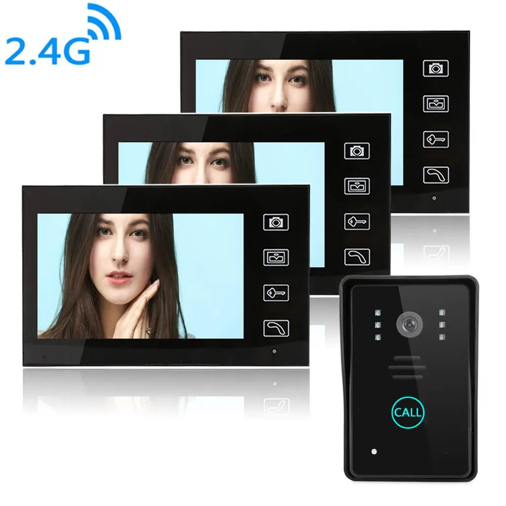 SmartYIBA Video Intercom 7 Inch Monitor 2.4G Wireless Video Door Phone Doorbell IR Camera Speakerphone Intercom Security System
