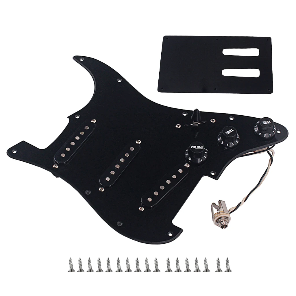 

Prewired Electric Guitar SSS Pickguard Scratch Plate with Backplate+Screws, Black