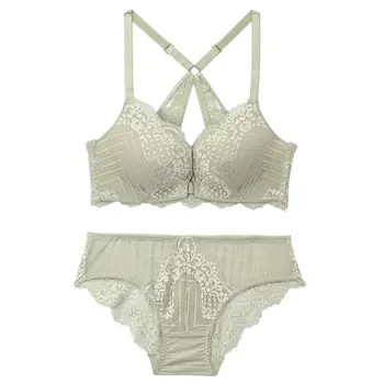 

Sexy Lingerie Front Closure Wirefree Bra And Panty Set W/ Cross Back Adjustable Straps Hollow Floral Lace Bra Set Barlette
