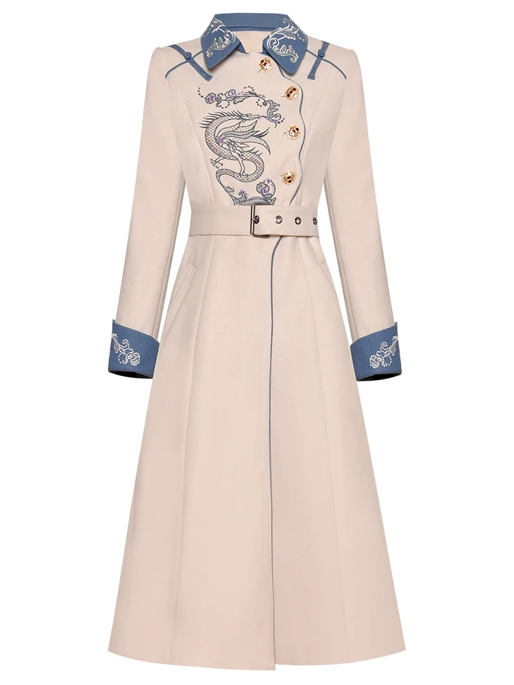 MoaaYina, модное дизайнерское шерстяное пальто, зимнее, женское, длинный рукав, пояс, вышивка, сохраняющее тепло, шерстяное пальто, пальто
