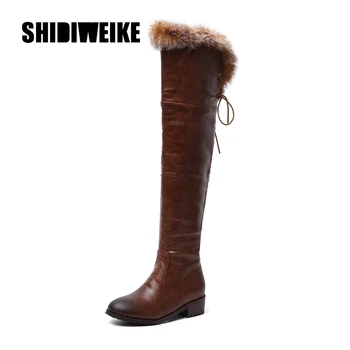 

2020 fashion new High Heel Shoes Winter New Faux Fur pu leather Snow boots women Square heel heels over the knee boots V76