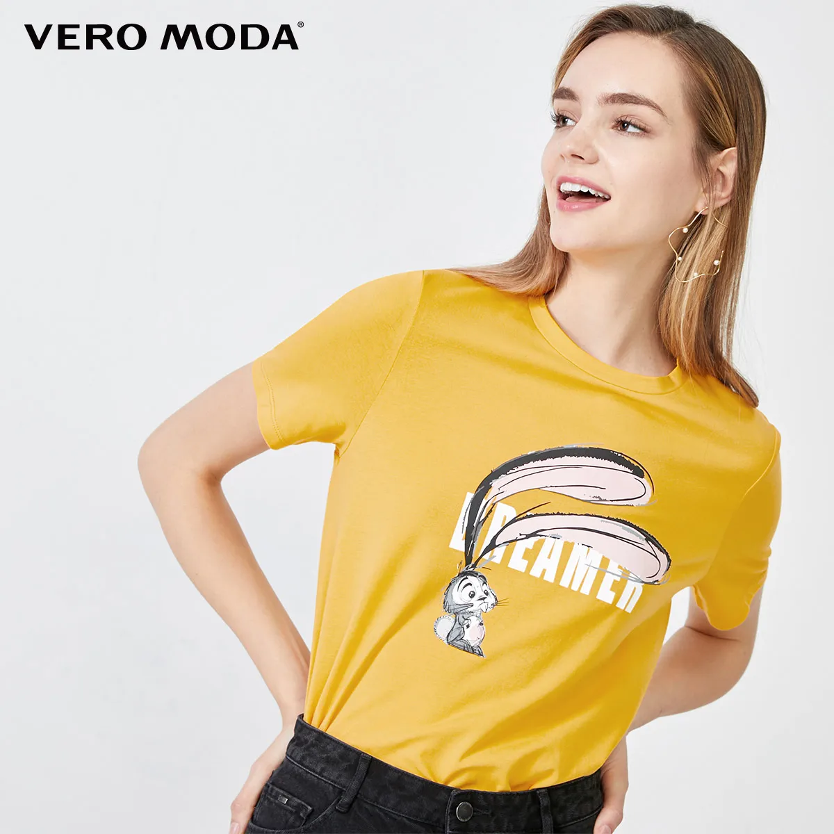 Vero Moda женская футболка с принтом букв и животных | 319201562 - Цвет: Golden rod s