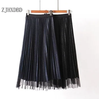 

Sparkling Sequined Summer Pleated Skirts Elegant Women A Line Maxi Skirt Empire Long Tulle Skirt Midi Holiday Tutu Skirt Clothes