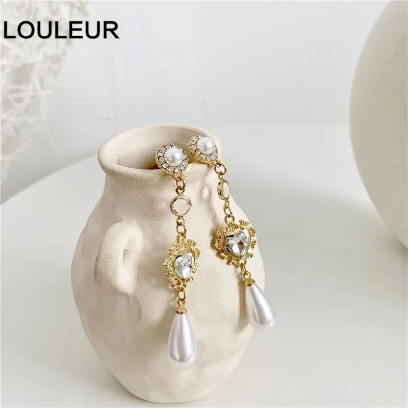 

New Elegant Rhinestone Crystal Pendant Long Pendientes Mujer Moda Fashion Simulatd Pearl Temperament Earrings autumn earrings