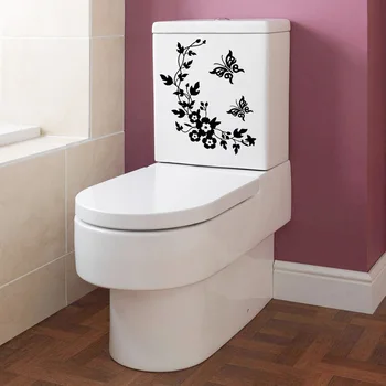 

Flower Bathroom Wall Stickers Toilet Room Decoration Removable Wall Decals For Toilet Sticker Decorative Butterfly Home Decor