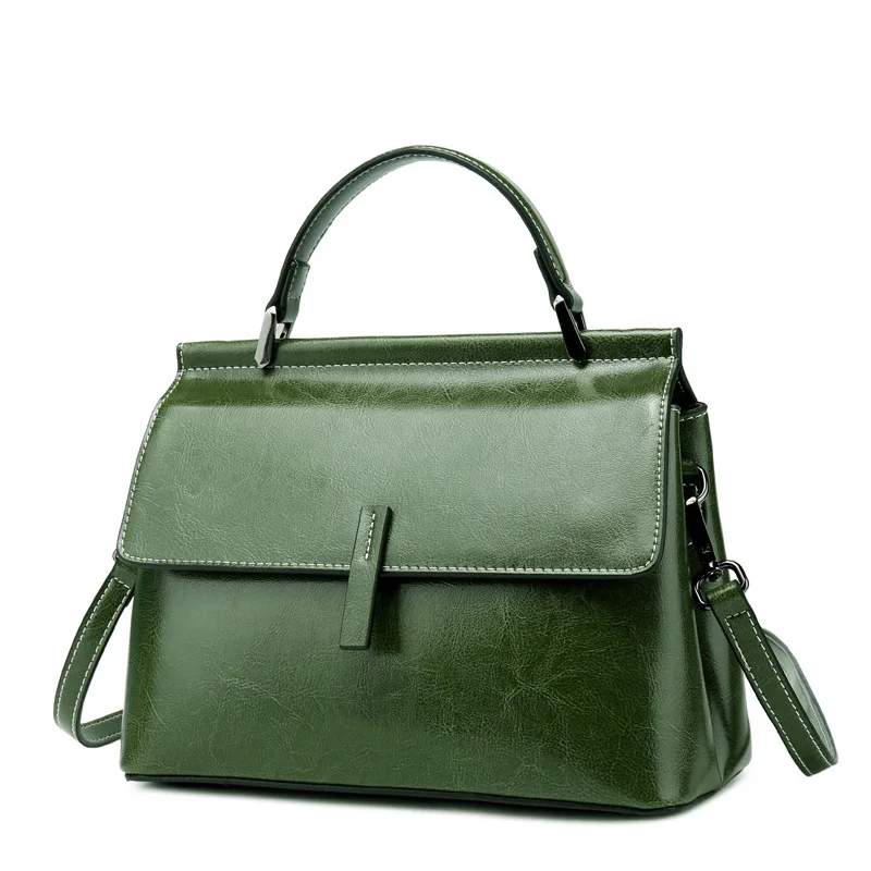 REALER shoulder bag for women vintage messenger bags ladies leather handbag with top handle female retro leisure crossbody bag - Цвет: Зеленый