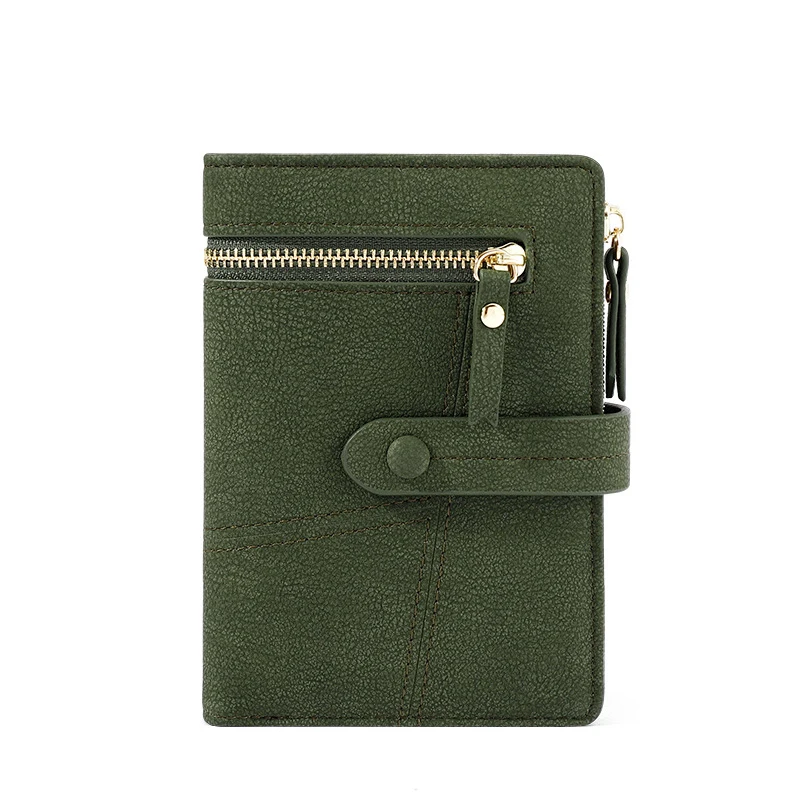 New multi-function coin purse woman card package Korean solid color multi-card position pu wallet fashion short ladies wallet - Цвет: Зеленый