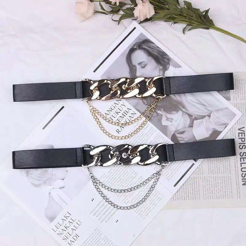 Metal Chain Buckle Belt For Women In Silver And Gold