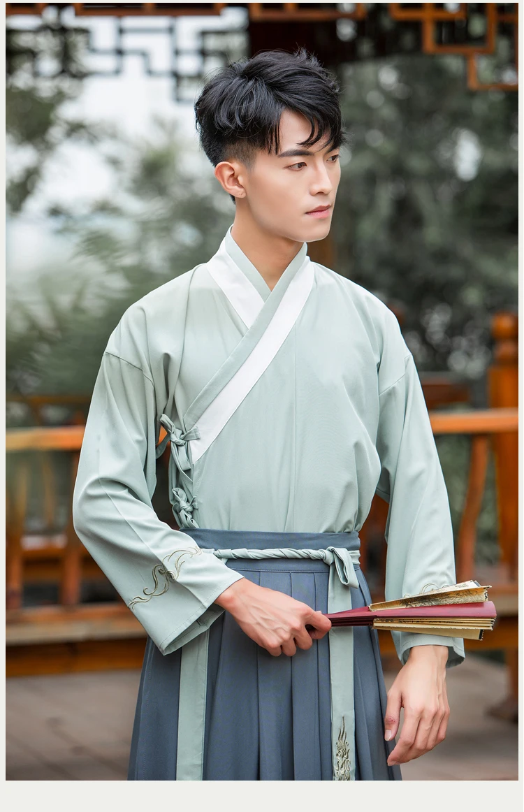 Male Chinese Ancient Costume Men Hanfu Chinese Traditional Costume Qing Dynast Clothes Robe Dance Folk Costume Cosplay DWY2339
