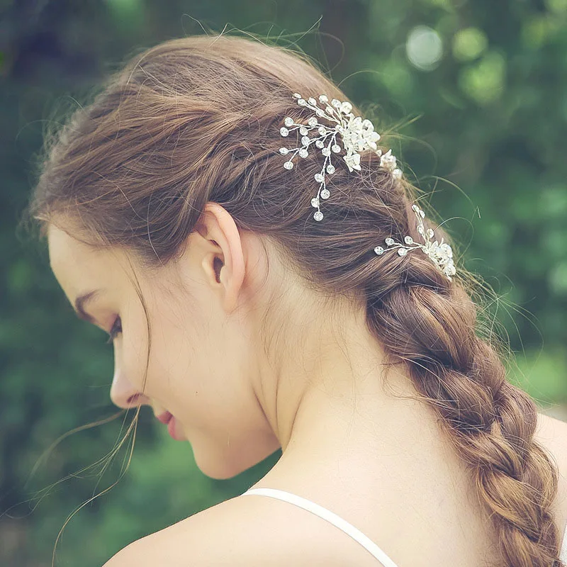 Floralbride Handmade Alloy Opal Crystal Rhinestone Pearls Flower Bridal Hair Comb Pin Set Wedding Hair Accessories Women Jewelry