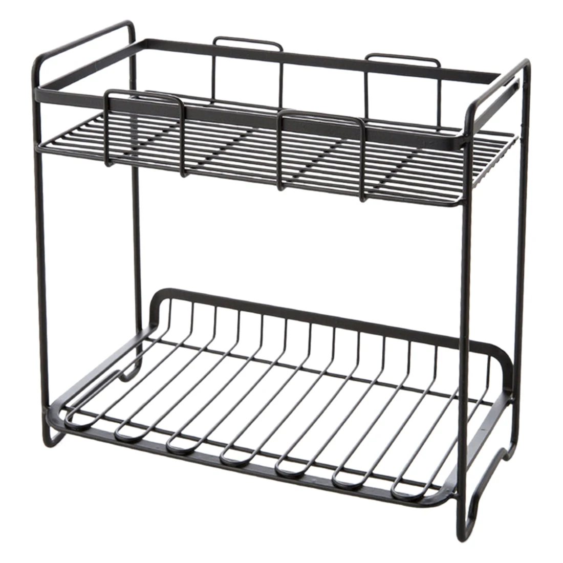 

iTECHOR 1 Pcs Multifunctional Storage Rack Condiment Double Layer Standing Iron Holder Shelf For Home Kitchen - Black