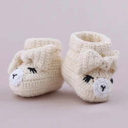 Zapatos de punto de ganchillo hechos a mano para bebé, botines con lazo kawaii, antideslizantes, para primeros pasos