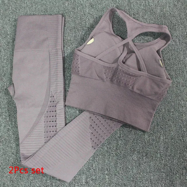 Brown 2Pcs Set Ombre бесшовный костюм для йоги 2 шт. Женский комплект для йоги спортивный бюстгальтер одежда для тренировок спортивная одежда активная одежда женский энергетический комплект для фитнеса - Цвет: Brown 2Pcs Set