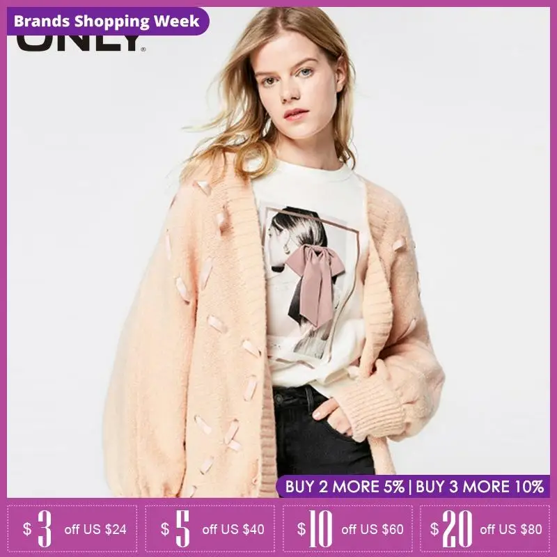 Только женский зимний Свободный кардиган на плечо с бантом свитер | 11913B503