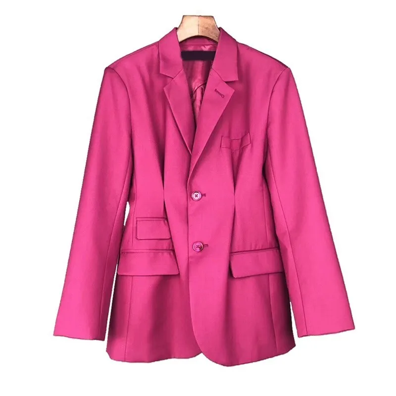 Rose Red Женские блейзеры с отложным воротником, с длинным рукавом, тонкий костюм, пальто, женские блейзеры, куртки на пуговицах, однобортная верхняя одежда, дизайнерское пальто - Цвет: Rose Red